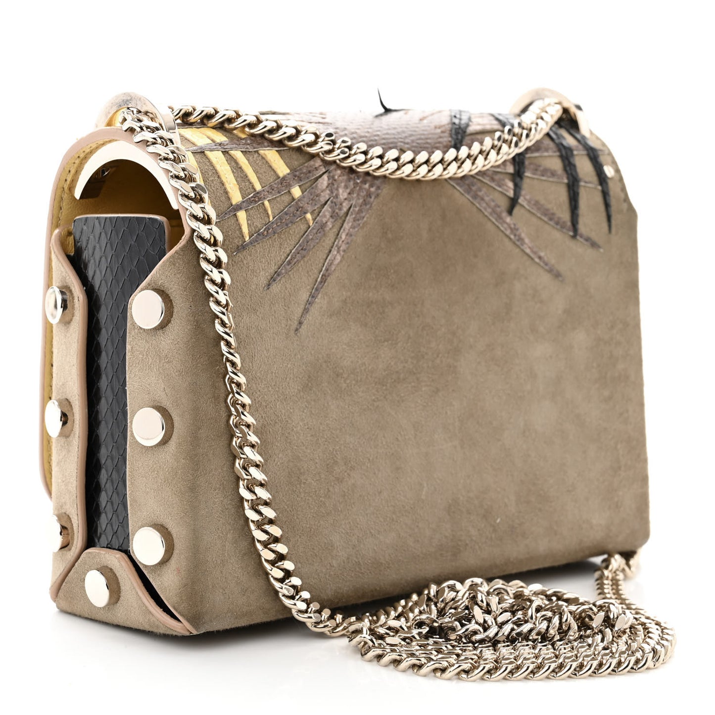 Suede Snakeskin Embroidered Palm Lockett Petite Shoulder Bag Light Khaki Buttercup