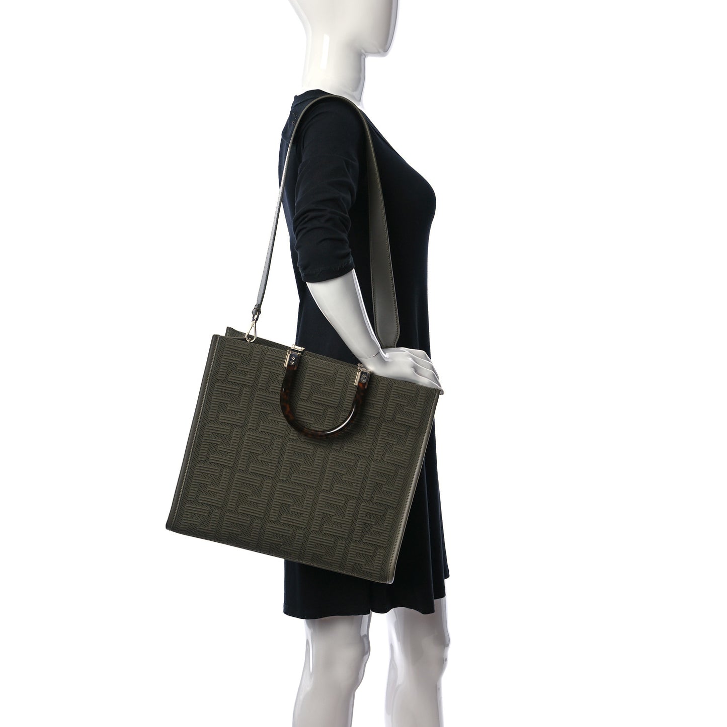 Technical Fabric Plexiglass FF Medium Fendi Sunshine Shopper Tote Wood