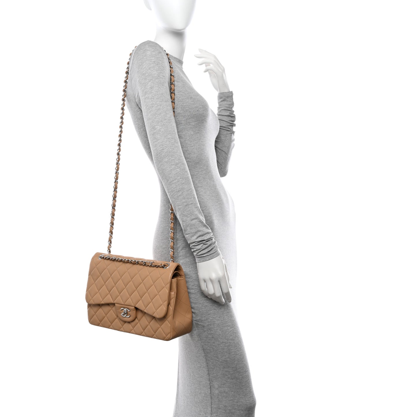 Lambskin Quilted Jumbo Double Flap Beige Clair