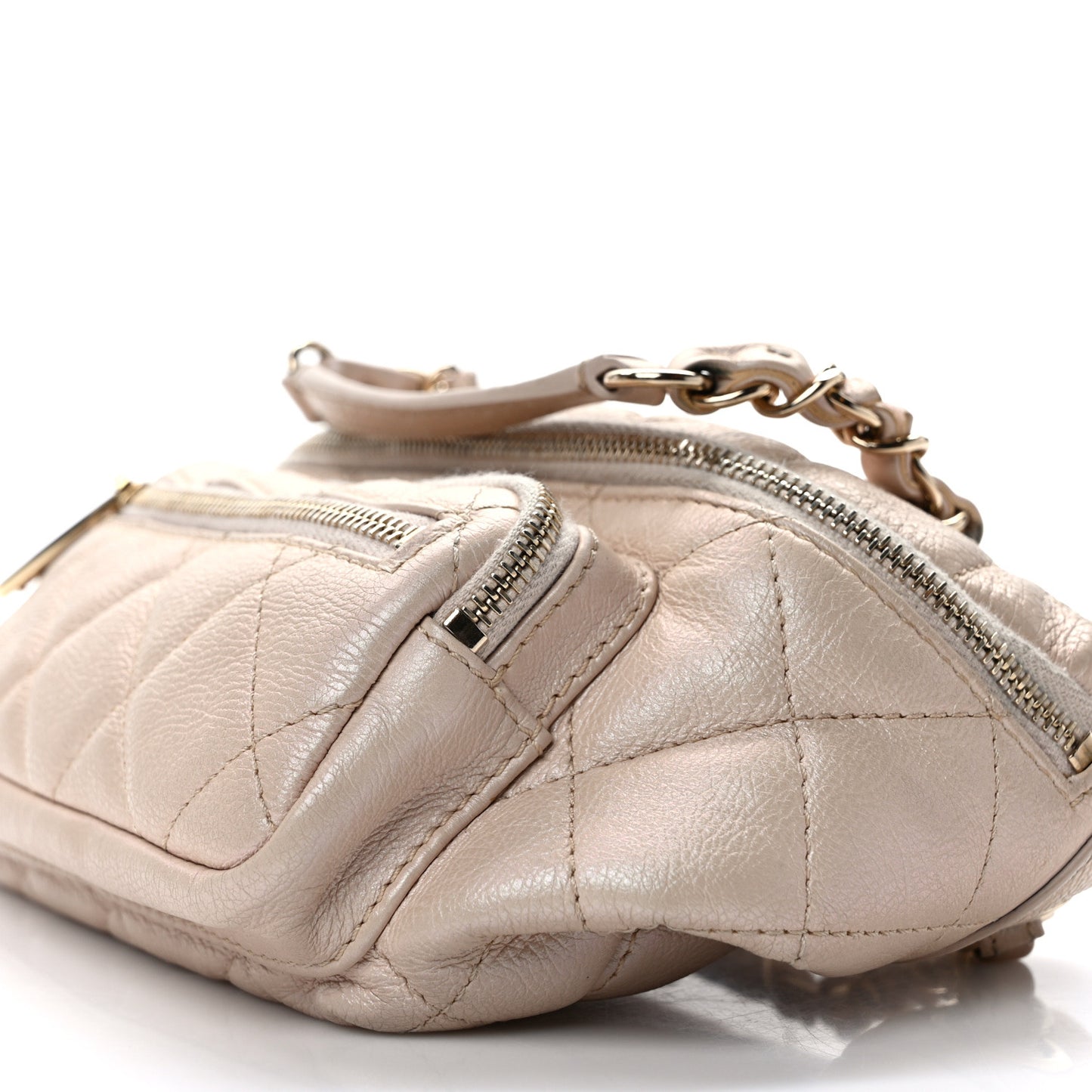 Iridescent Calfskin Quilted All About Waist Belt Bag Beige