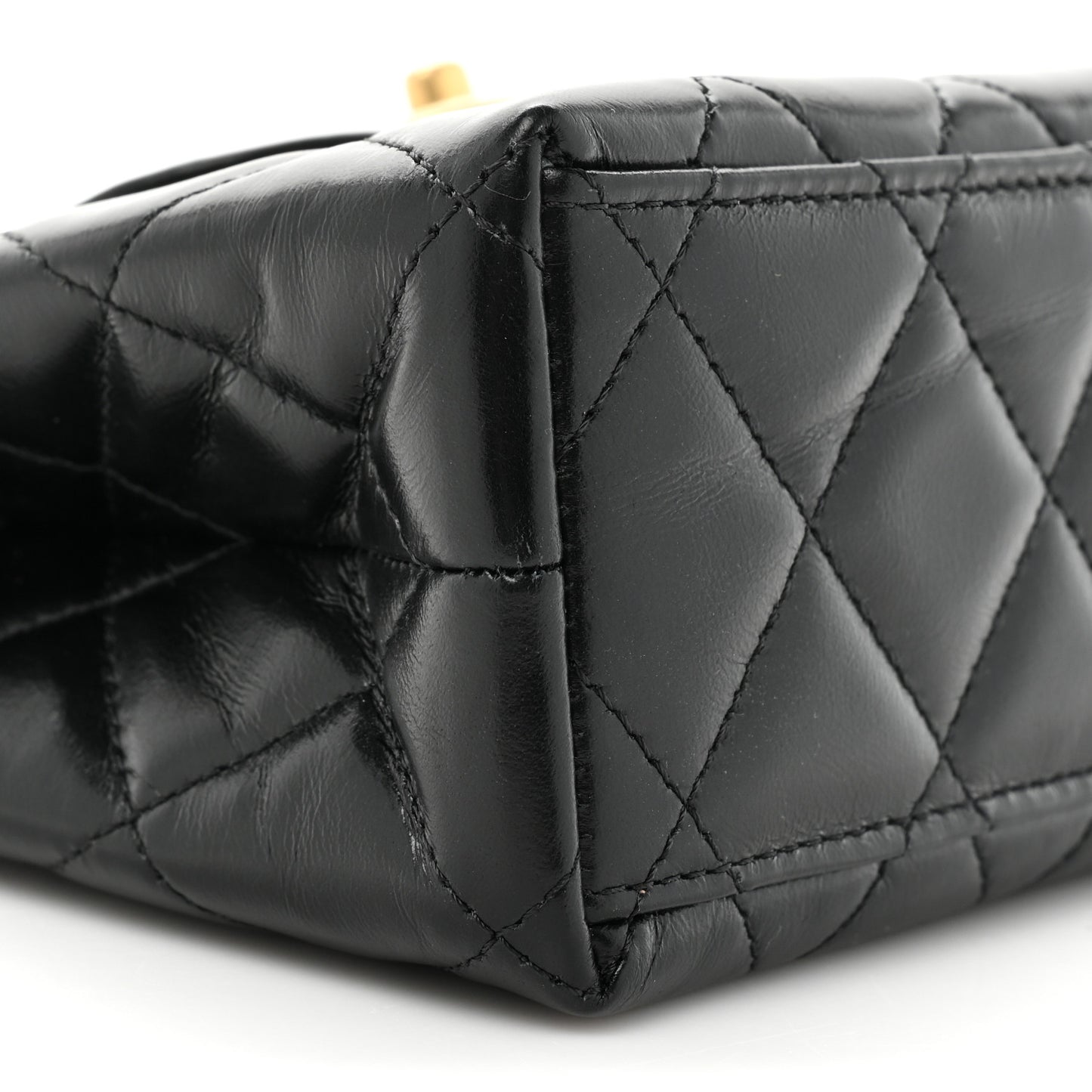 Shiny Aged Calfskin Quilted Nano Kelly Shopper Black