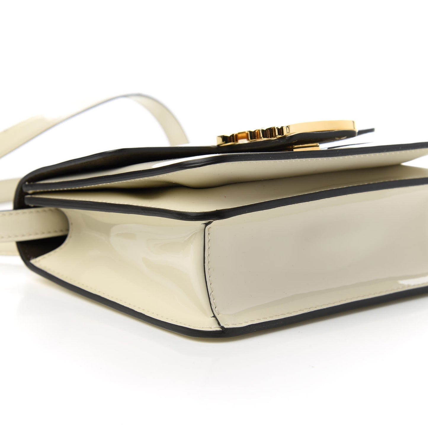 Vitello Vernice Mou Karligraphy Crossbody Bag Latte