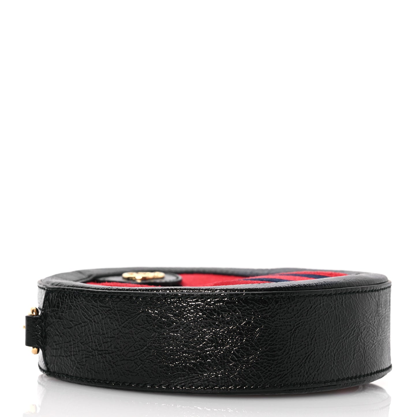 Suede Patent Web Mini Ophidia Round Shoulder Bag Hibiscus Red Black