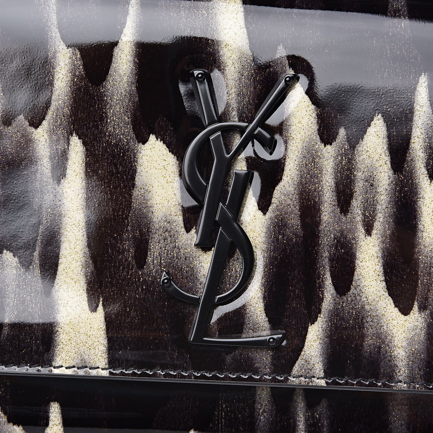 Patent Small Monogram Kate Satchel Black Ivory Gold
