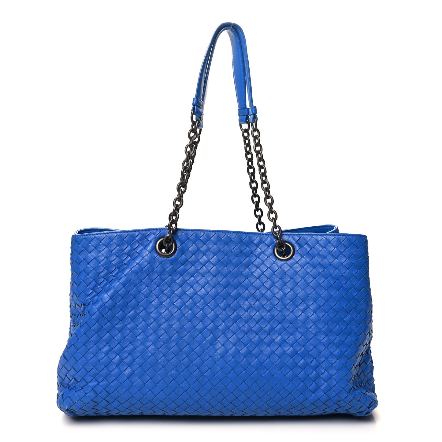 Nappa Intrecciato Large Classic Chain Strap Tote Signal Blue