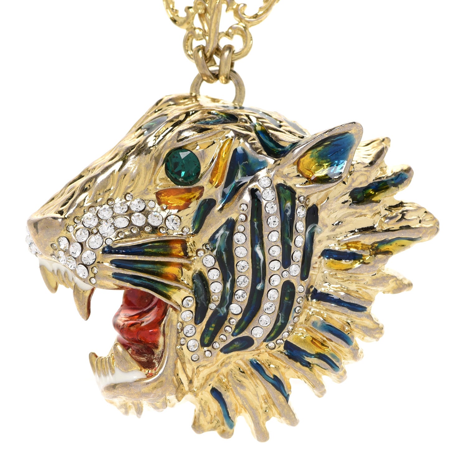 Gucci Metal Crystal Enamel Rajah Necklace Gold Blue 4 of 7