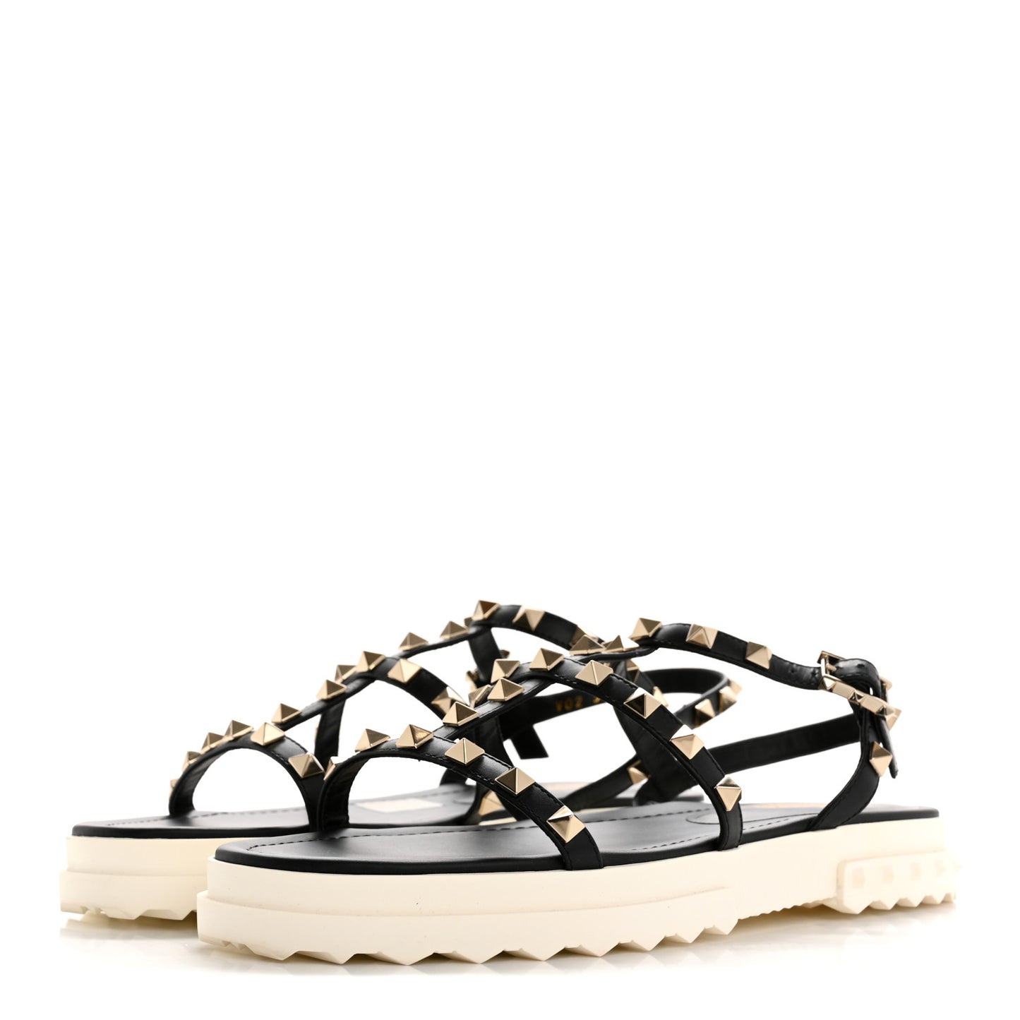 Calfskin Bedrock Rockstud Ankle Flat Sandals 38 Black White