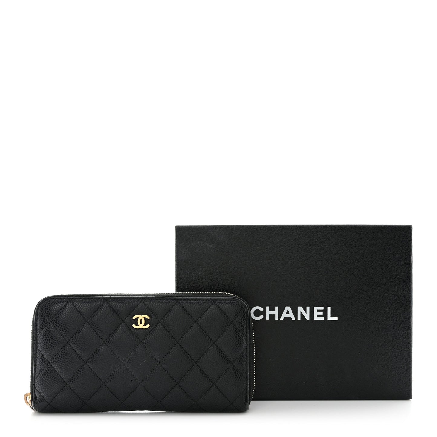 Caviar Quilted Large Gusset Zip Around Wallet Black
