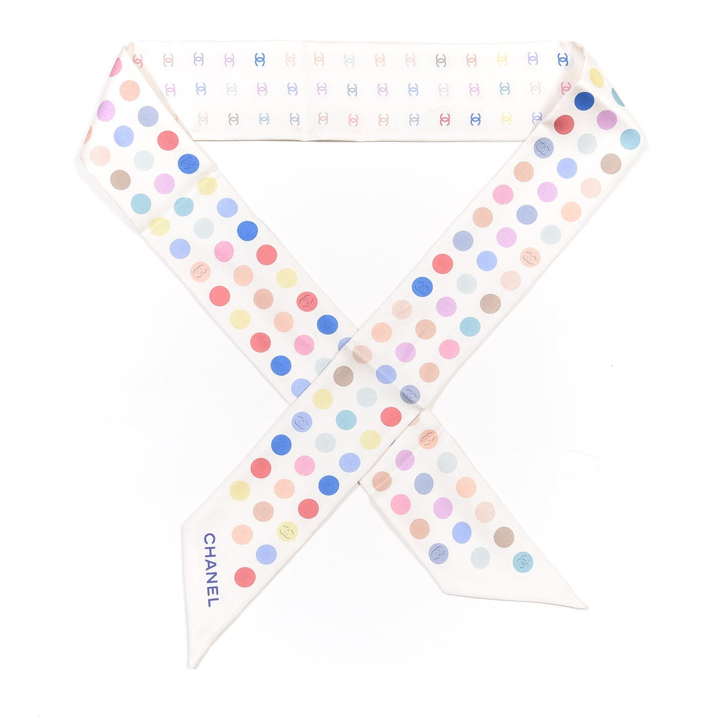 Silk Polka Dot CC Slim Bandeau Scarf Ivory Multicolor