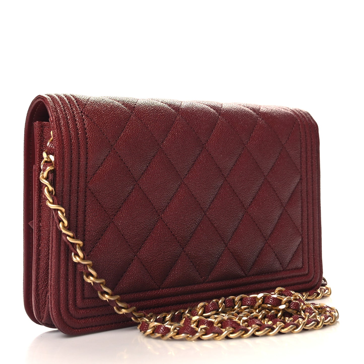 Caviar Quilted Boy Wallet On Chain WOC Burgundy