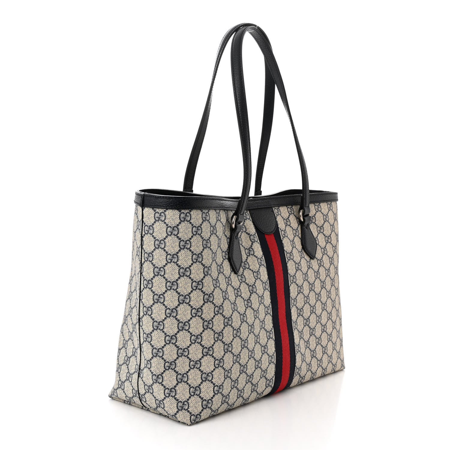 Gucci GG Supreme Monogram Textured Calfskin Web Medium Ophidia Shopping Tote Beige Blue 3 of 10