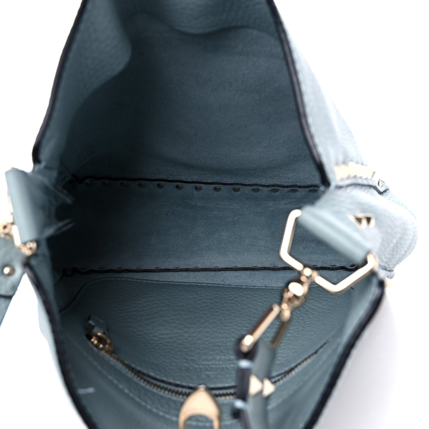 Pebbled Calfskin Small Rockstud Flip-Lock Messenger Bag Light Blue