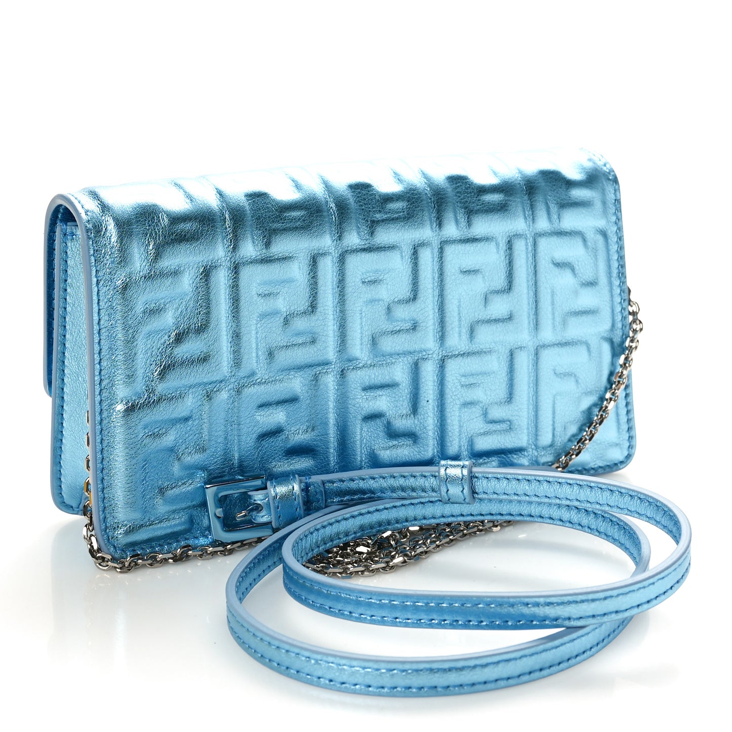 Metallic Nappa Matisse FF Embossed Wallet On Chain Laguna Palladio