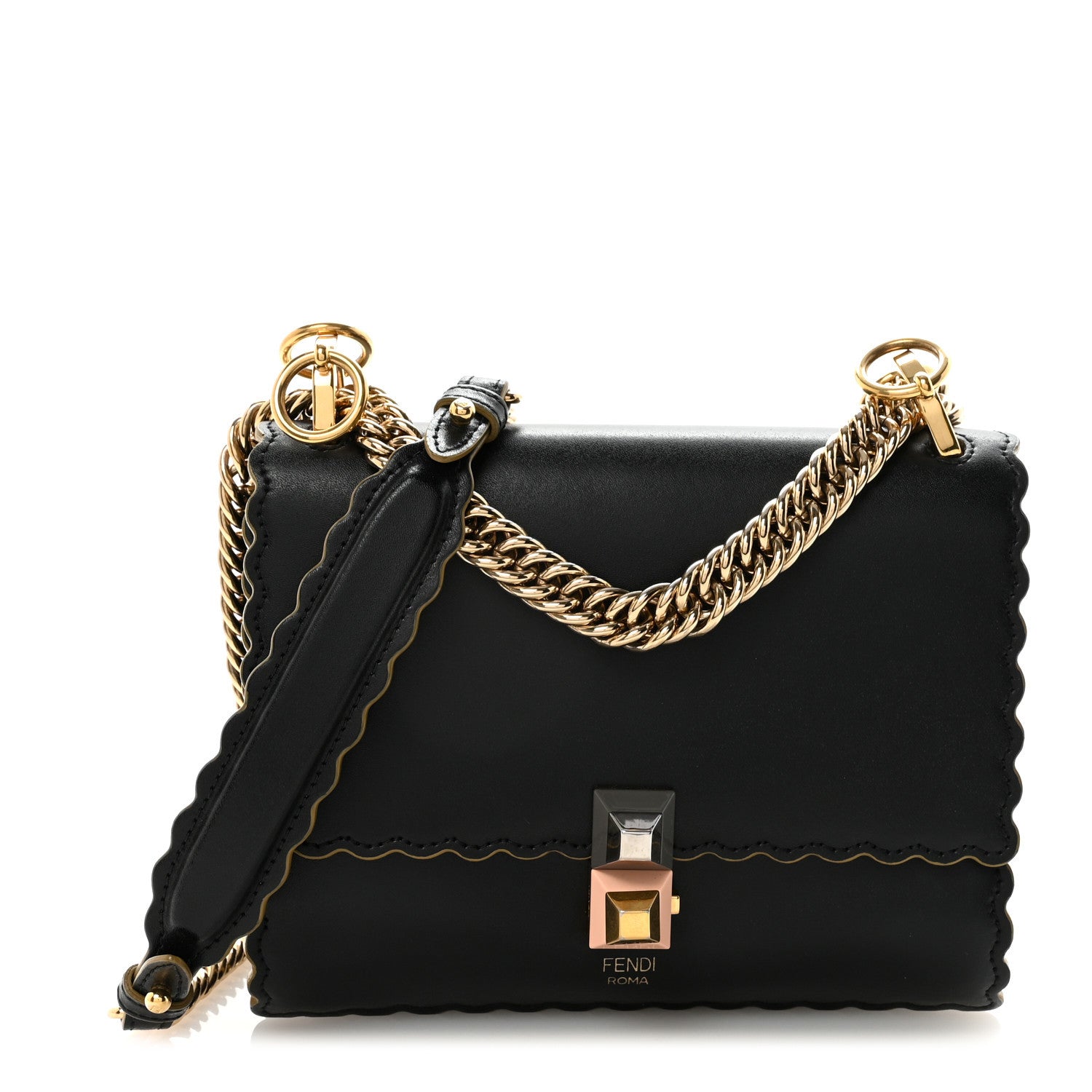Fendi Vitello Liberty Scalloped Studded Small Kan I Shoulder Bag 