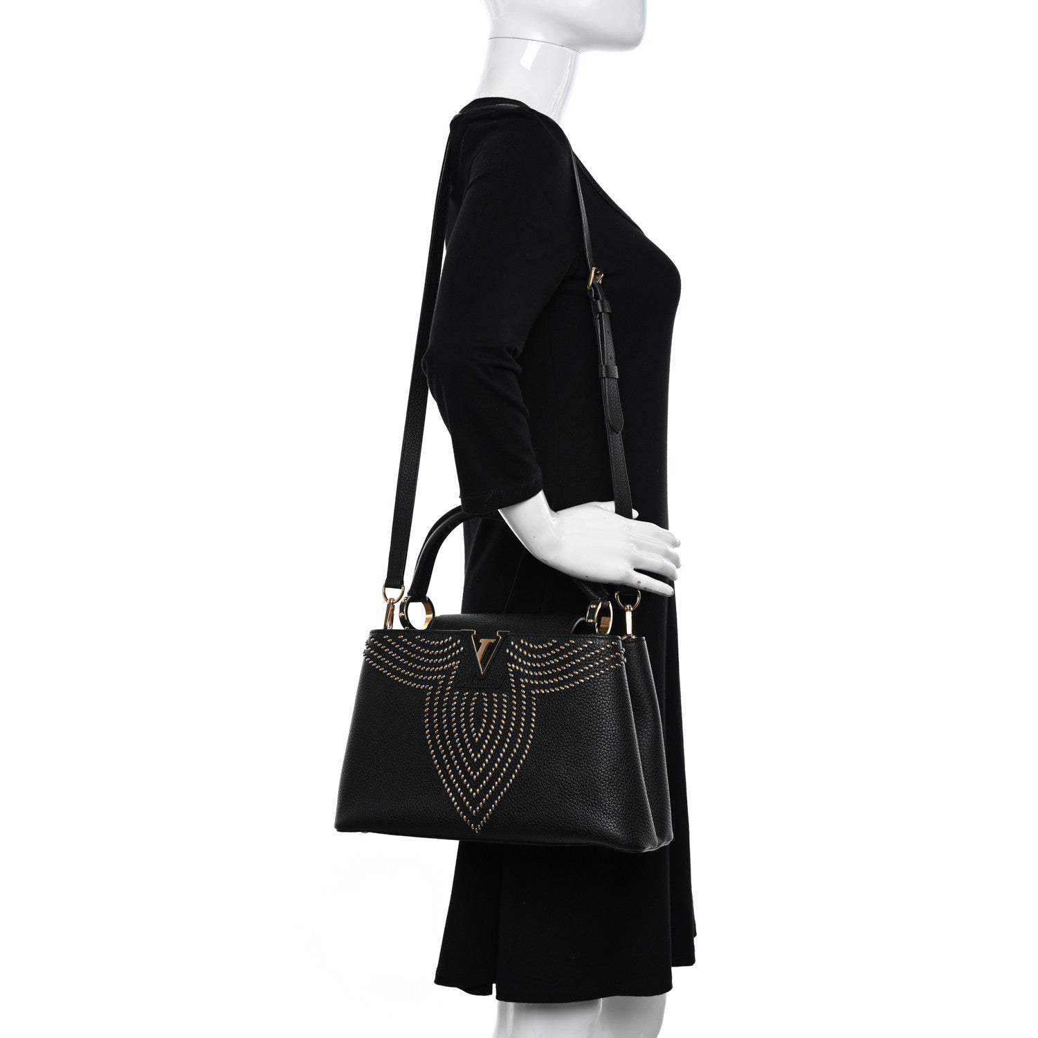Louis Vuitton Taurillon Fleur De Lys Capucines PM Black 2 of 11