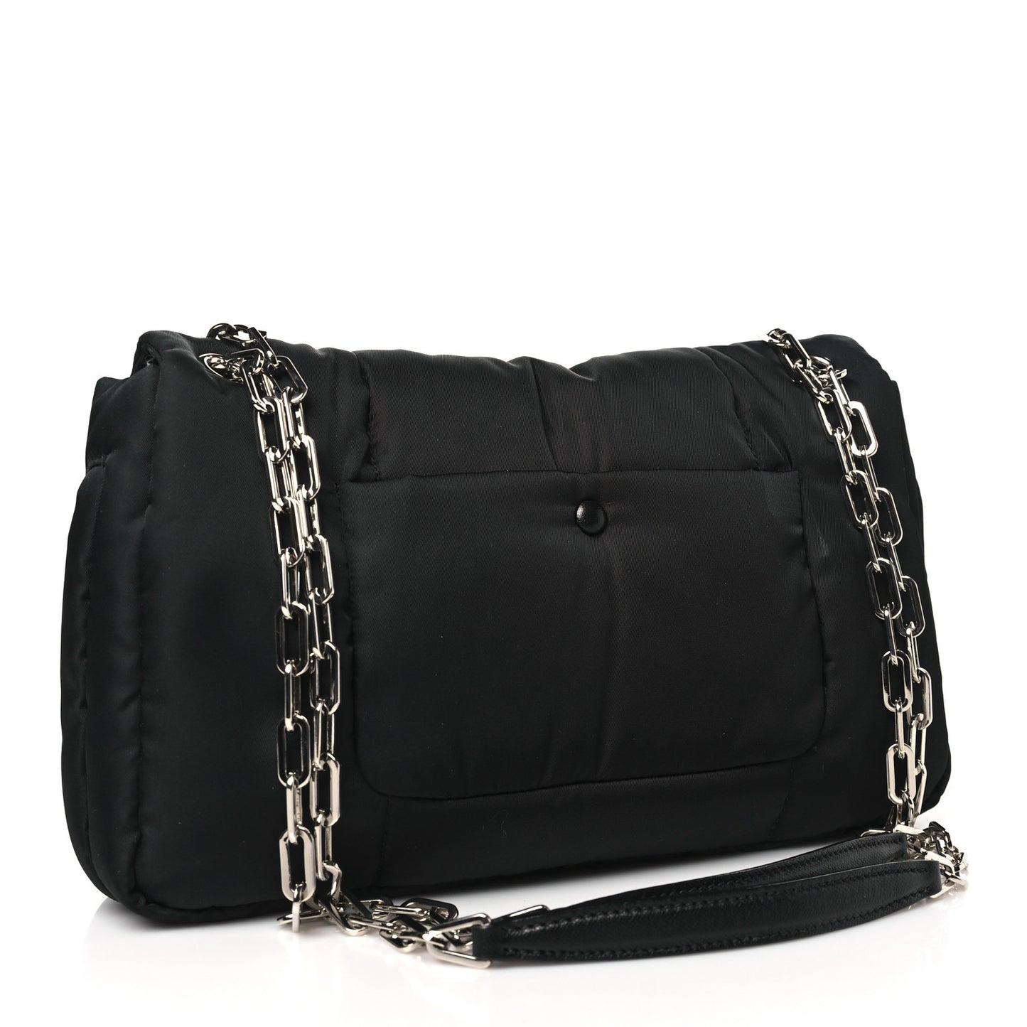 Tessuto Nylon Bomber Sound Chain Flap Shoulder Bag Black