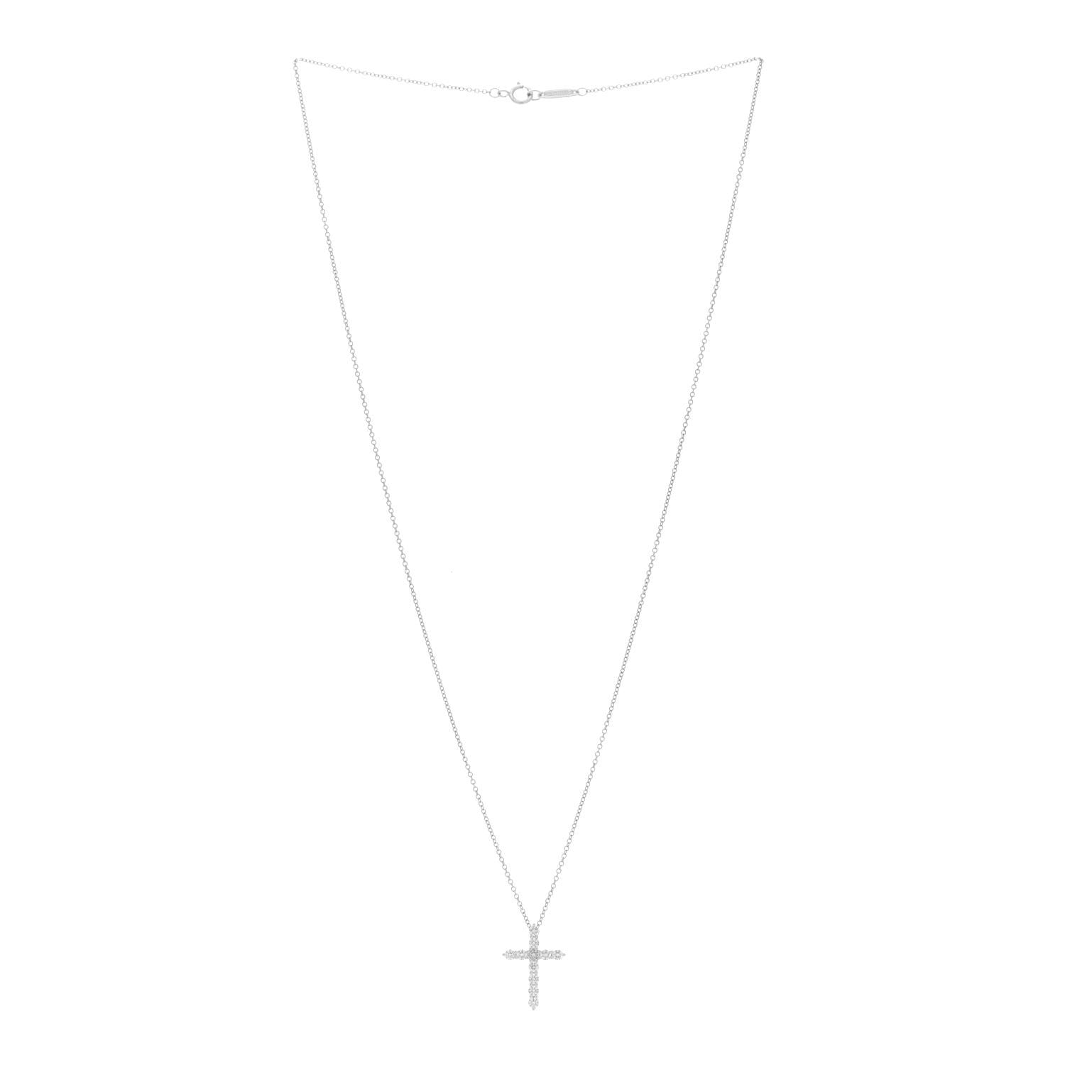 Tiffany Platinum Diamond Small Cross Pendant Necklace 3 of 6