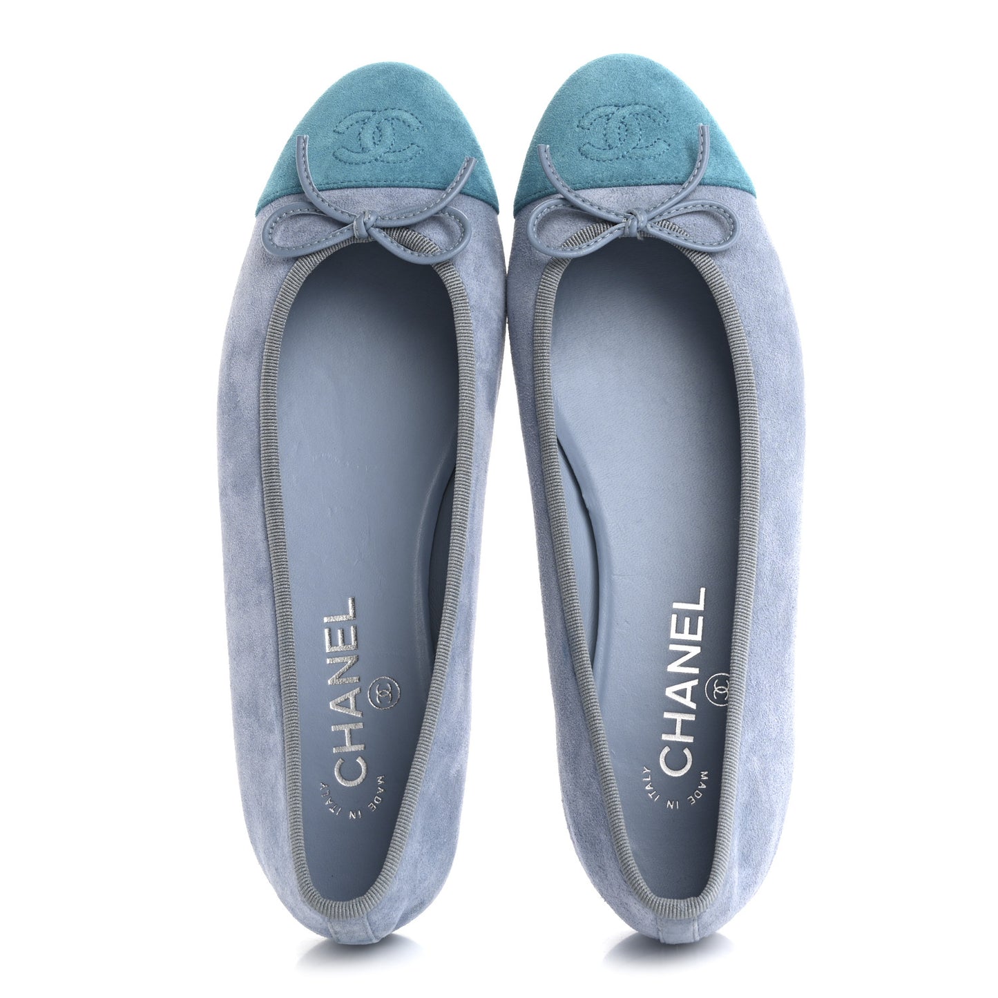 Suede Calfskin Cap Toe CC Ballerina Flats 39.5 Light Blue Turquoise