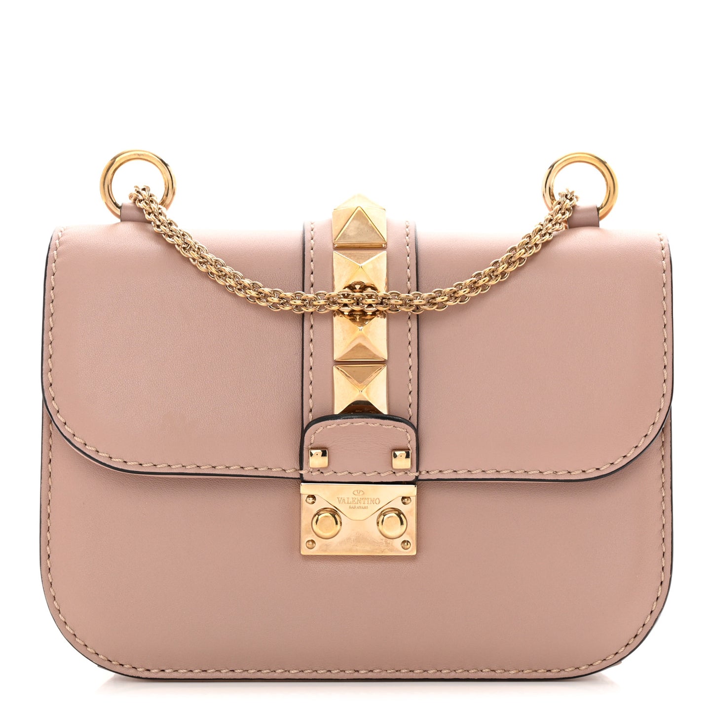 Vitello Small Glam Lock Rockstud Flap Poudre
