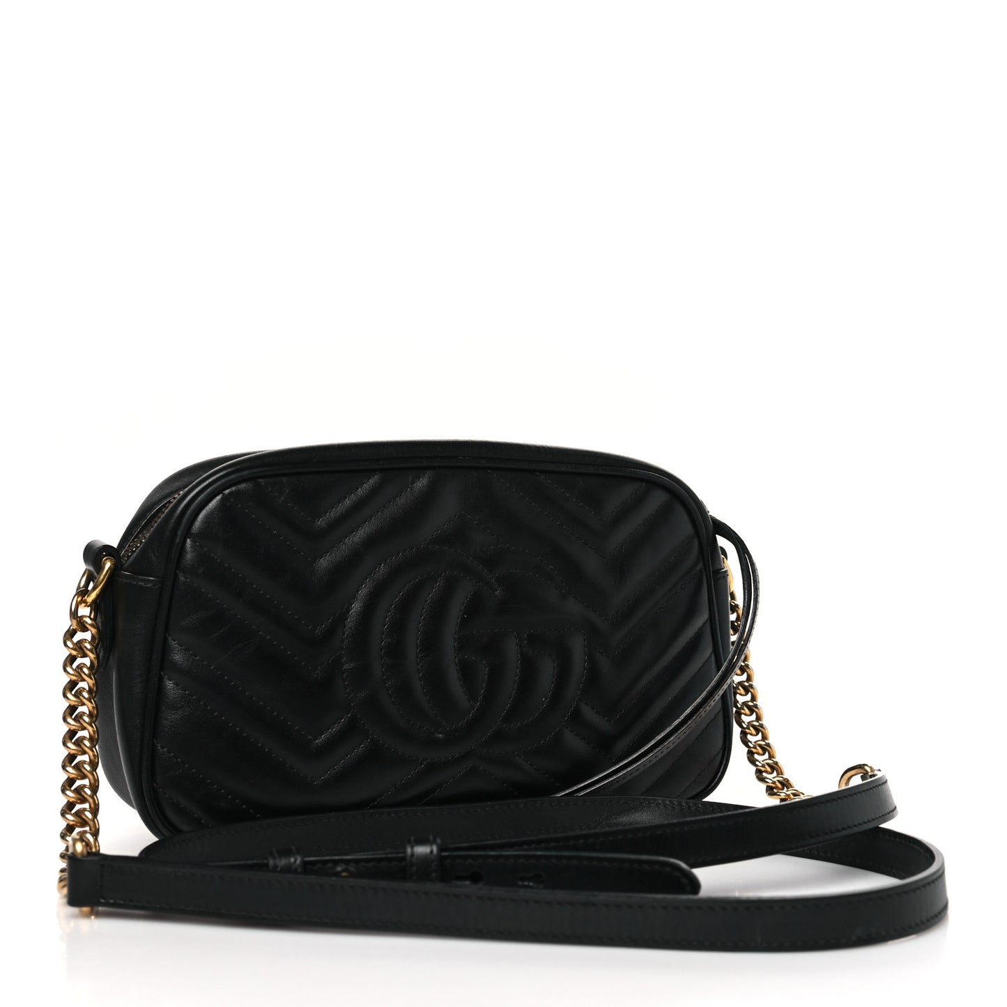 Calfskin Matelasse Small GG Marmont Chain Shoulder Bag Black