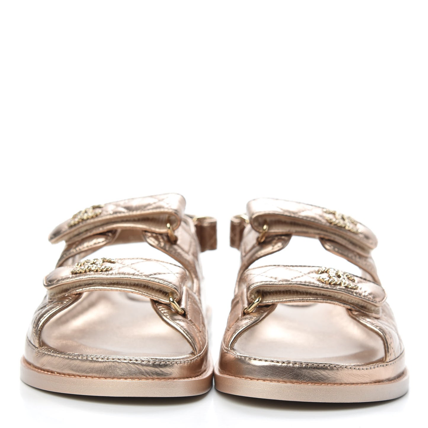 Iridescent Lambskin Velcro Dad Sandals Light Bronze