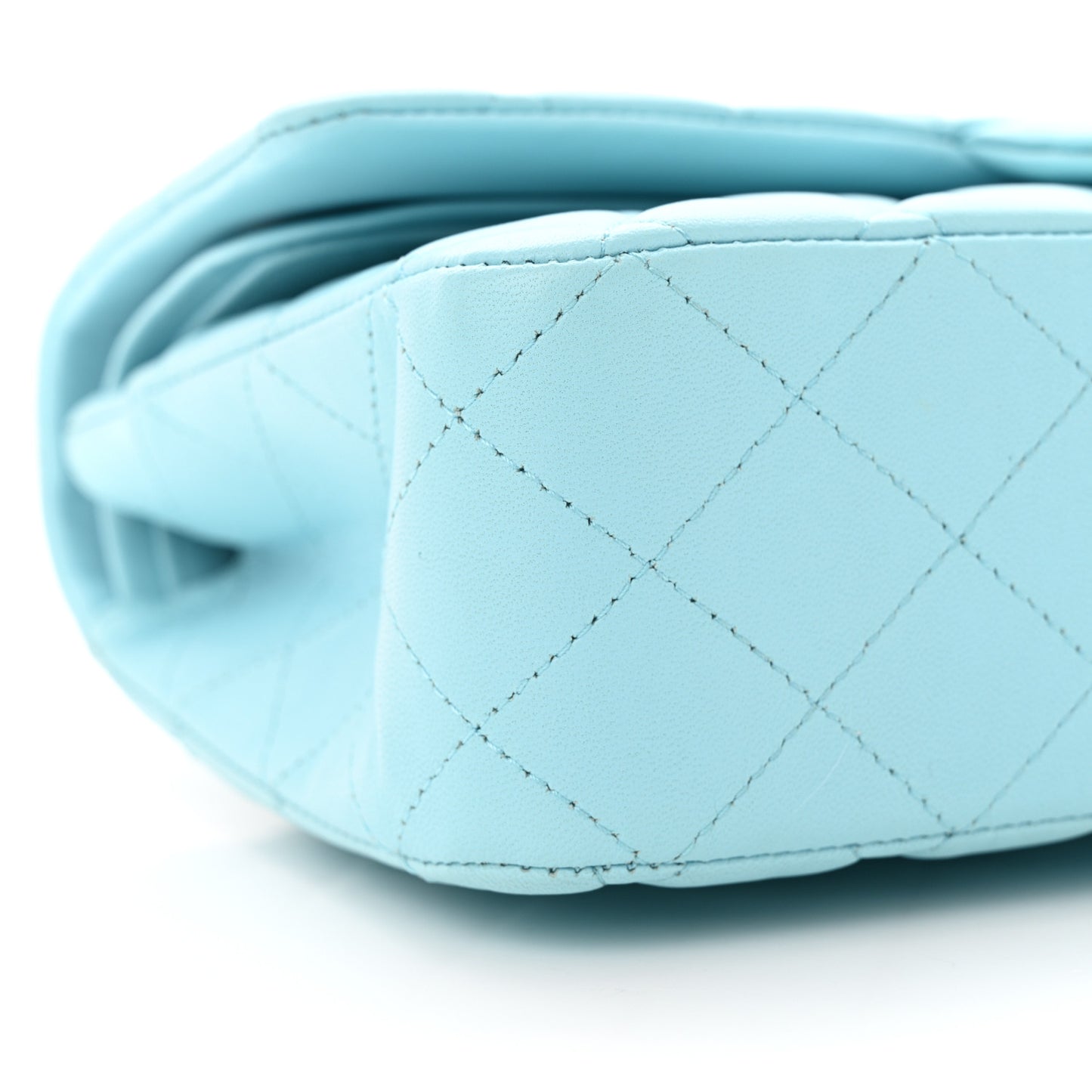 Lambskin Quilted Medium Double Flap Light Blue