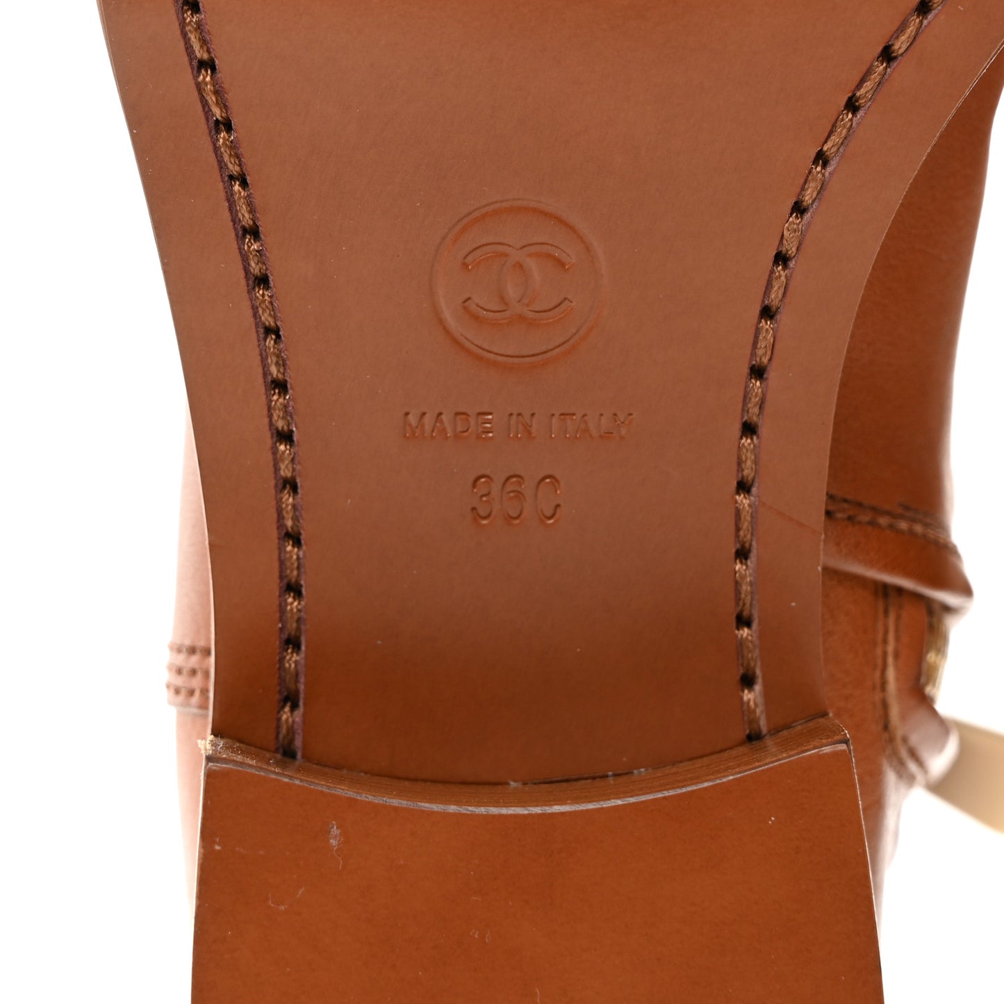 Calfskin CC Logo Mid Calf Boots 36 Caramel