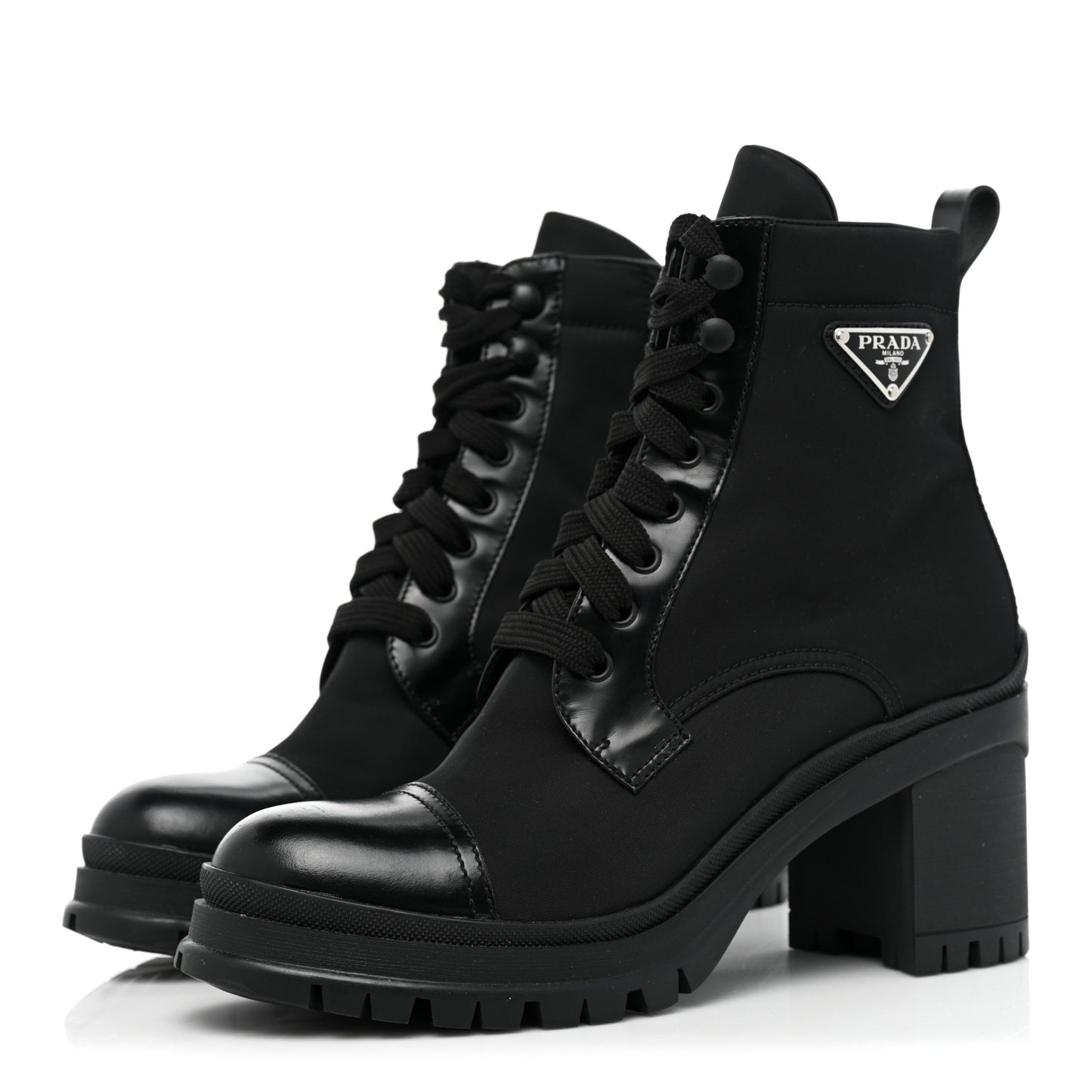 Spazzolato Re-Nylon Metal Triangle Logo Lace Up 85mm Boots 39 Black