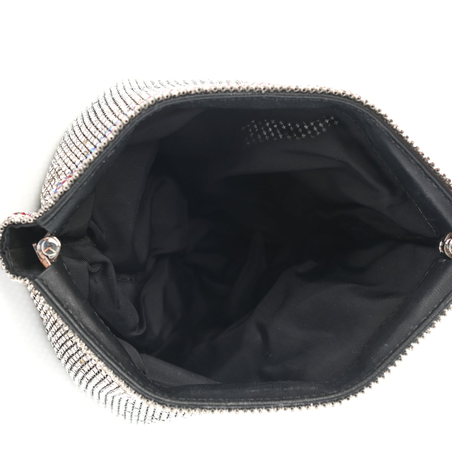 Rhinestone Chain Mesh Wanglock Logo Pouch Silver Multicolor