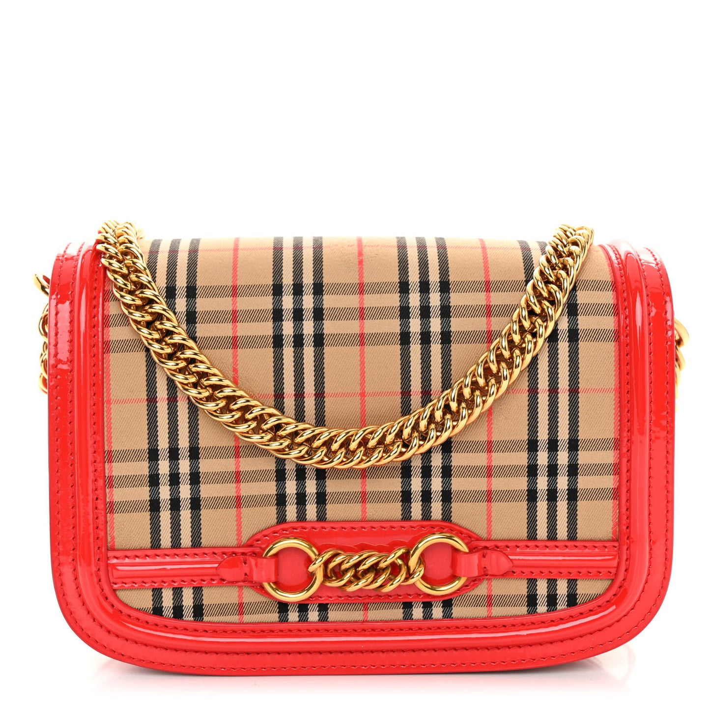 Patent 1983 Knight Check Link Shoulder Bag Bright Red