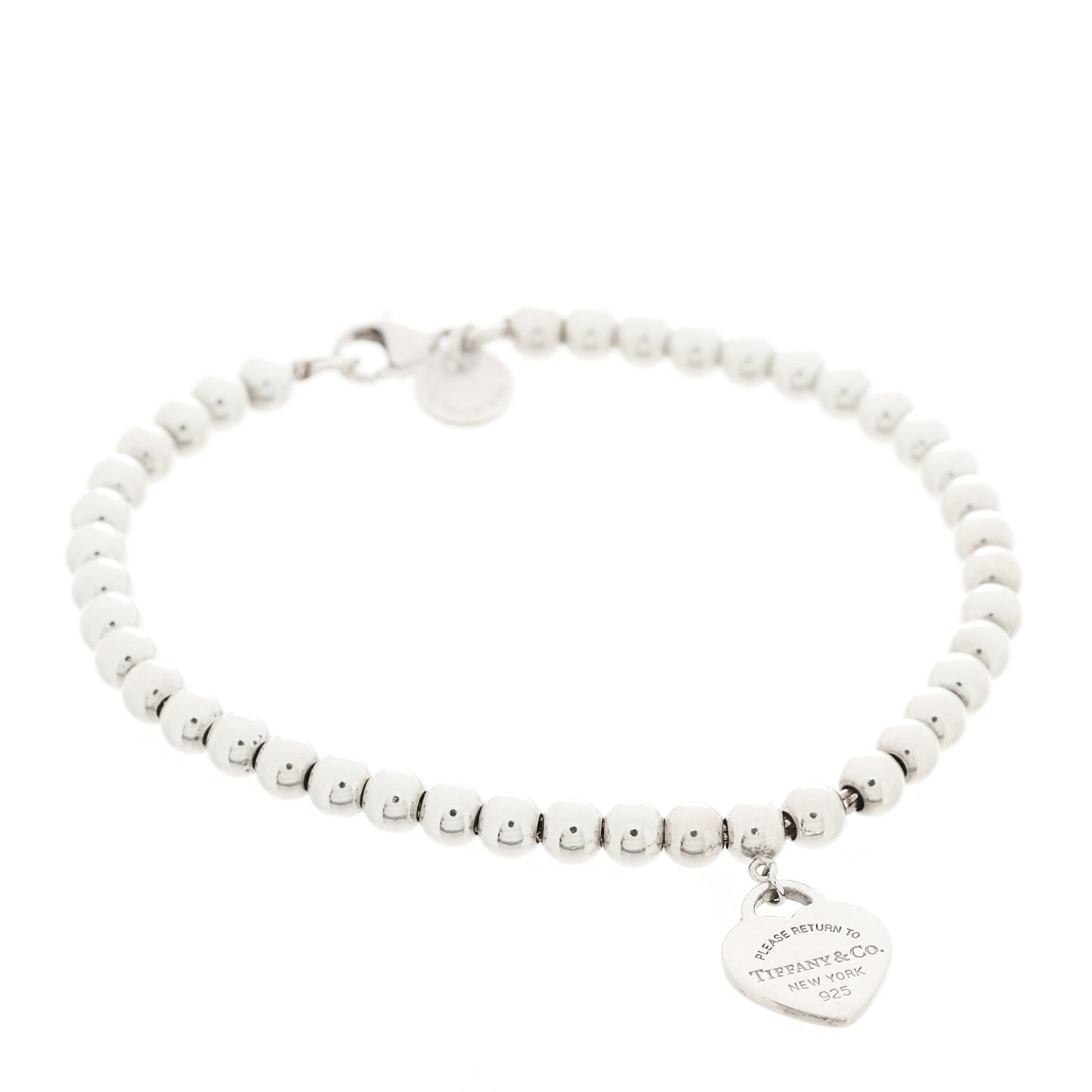 Sterling Silver Enamel 4mm Return To Tiffany Heart Tag Bead Bracelet Pink
