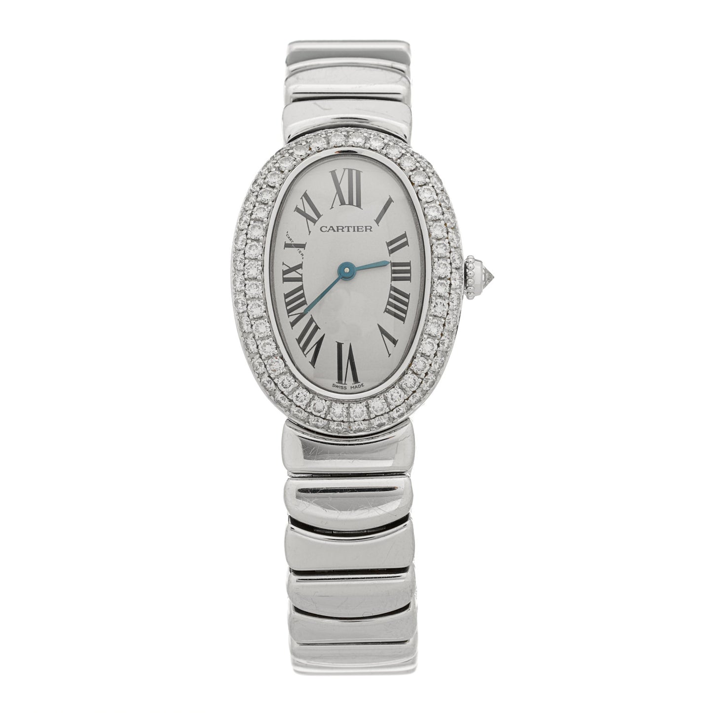 18K White Gold Diamond Bezel 23mm Baignoire Quartz Watch