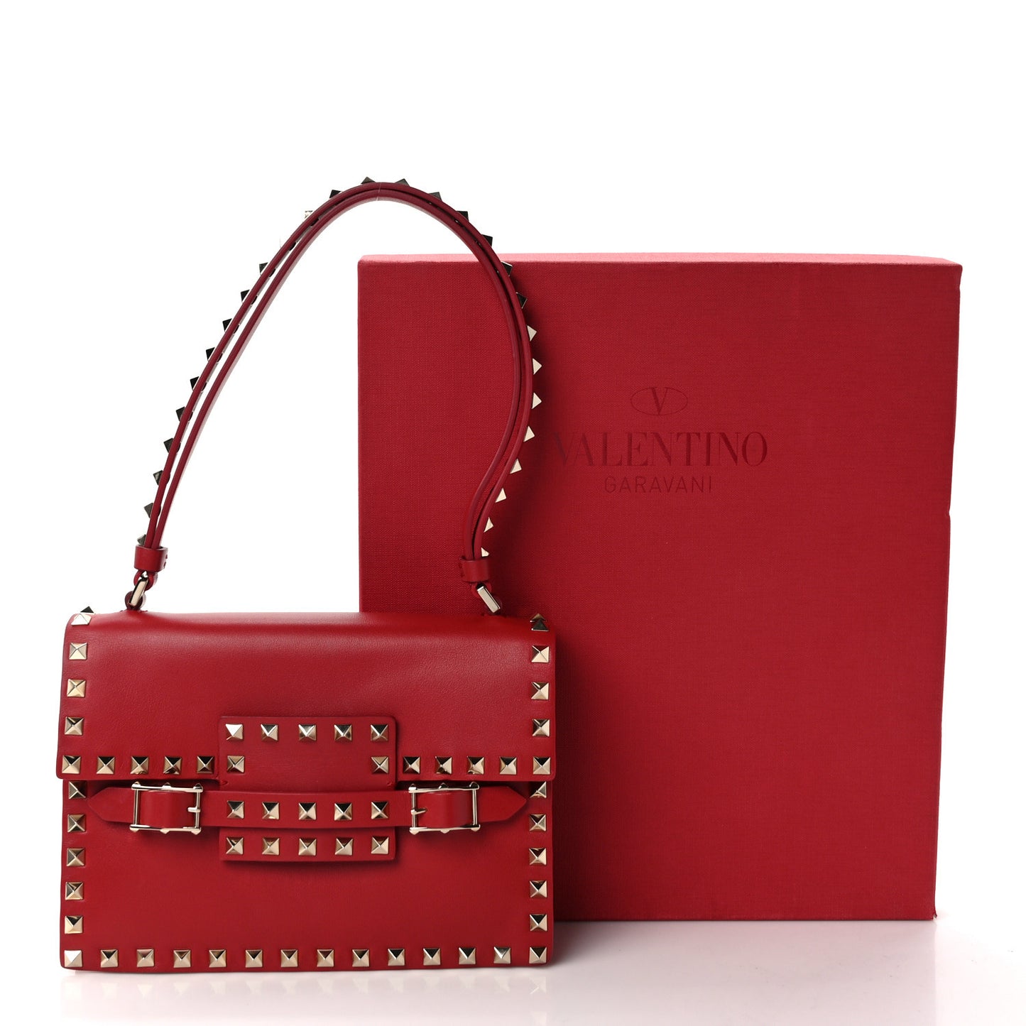 Calfskin Rockstud Flap Shoulder Bag Rosso Valentino