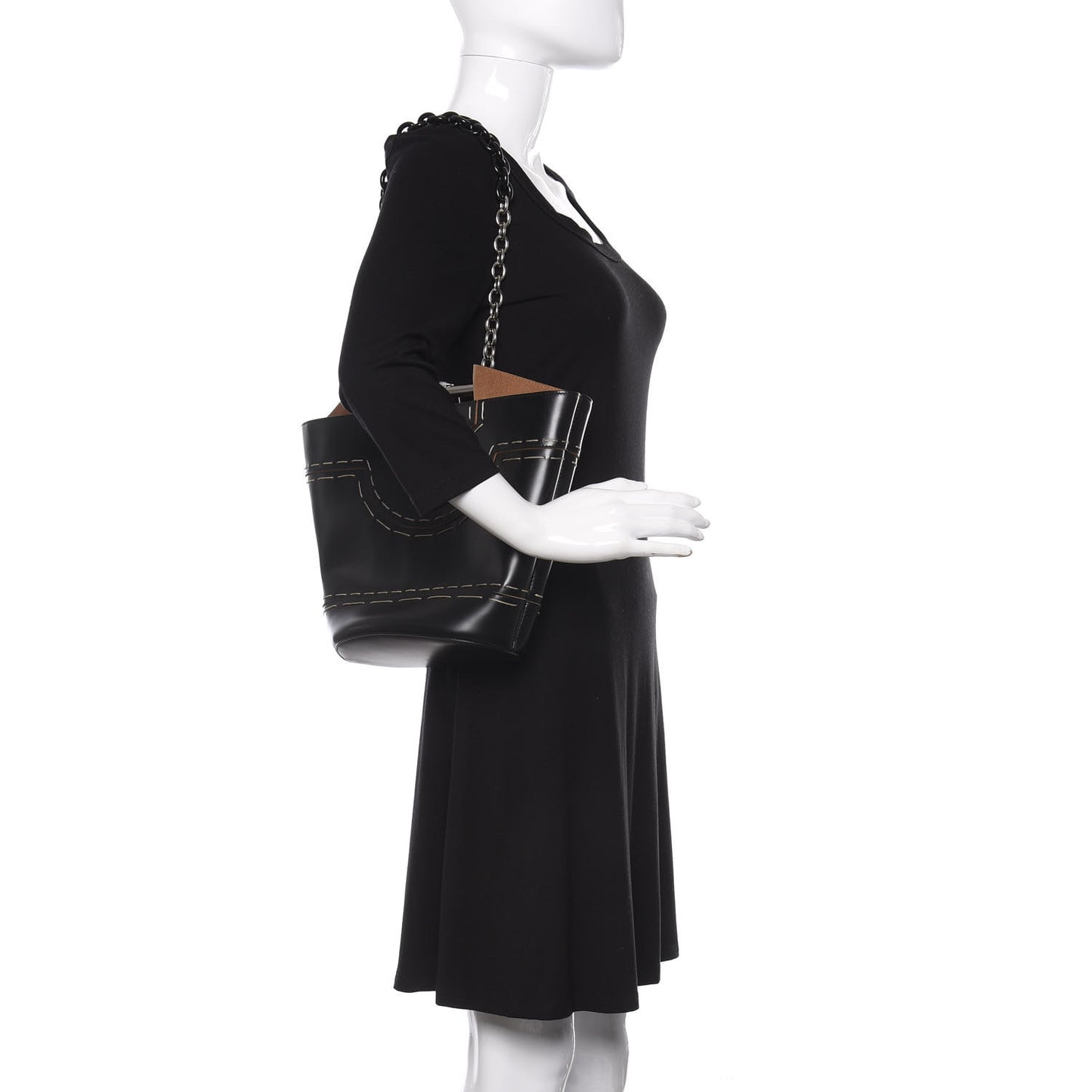 Calfskin Pickstitch Mini Top Handle Bucket Bag Black