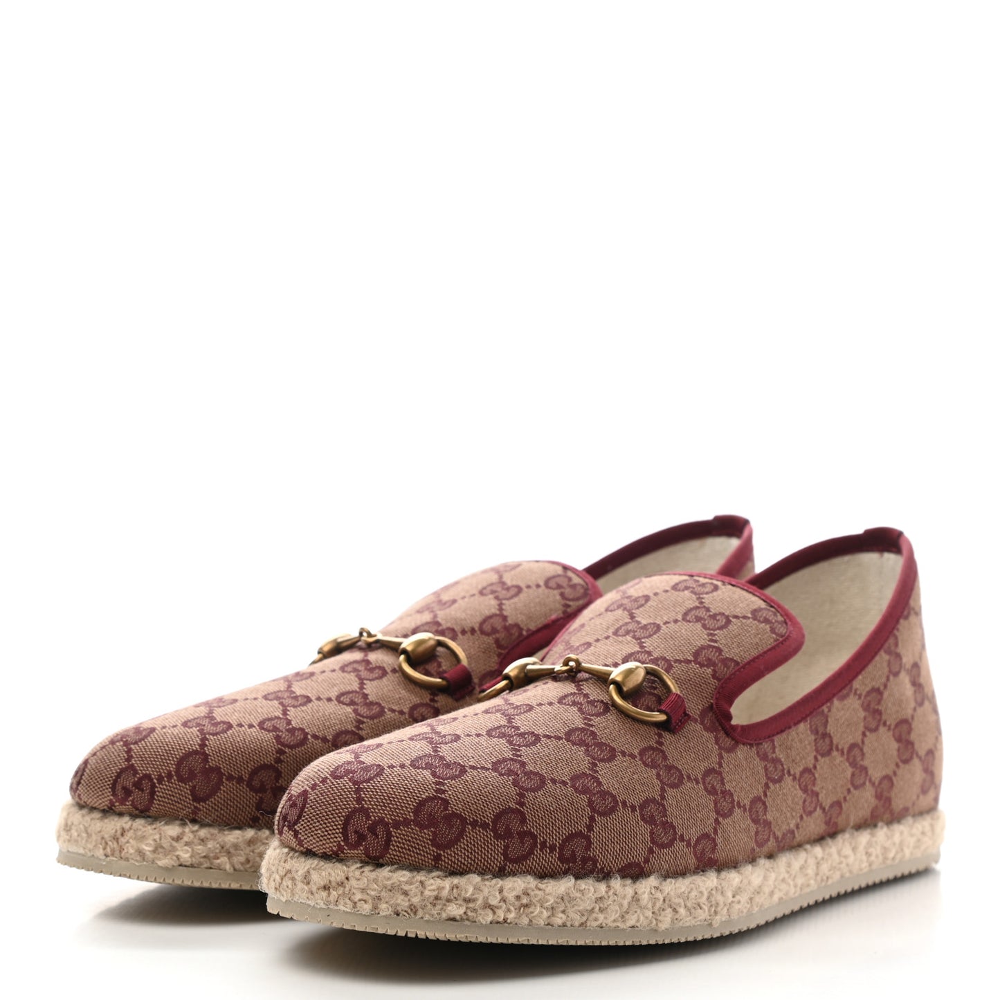 Canvas GG Monogram Mens Fria Horsebit Loafers 9 Sahara Rubino