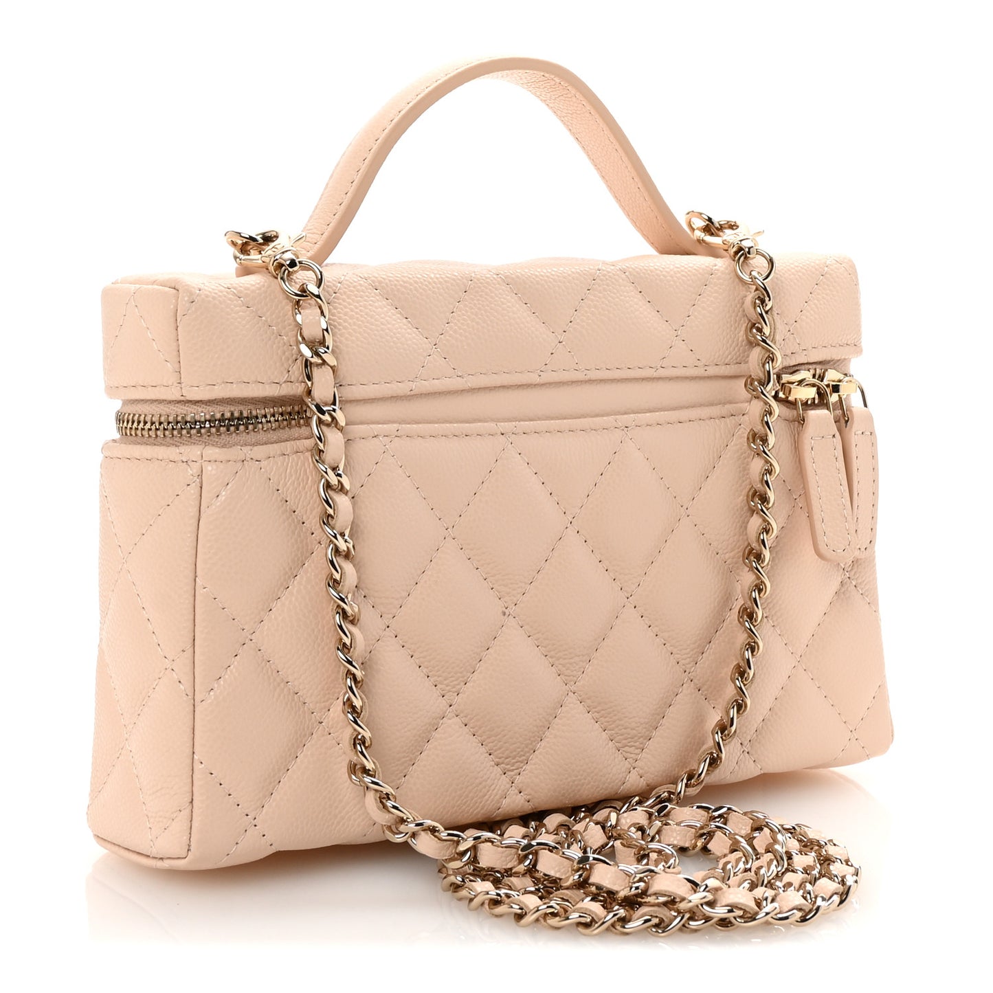 Caviar Quilted Top Handle Slim Vanity With Chain Beige
