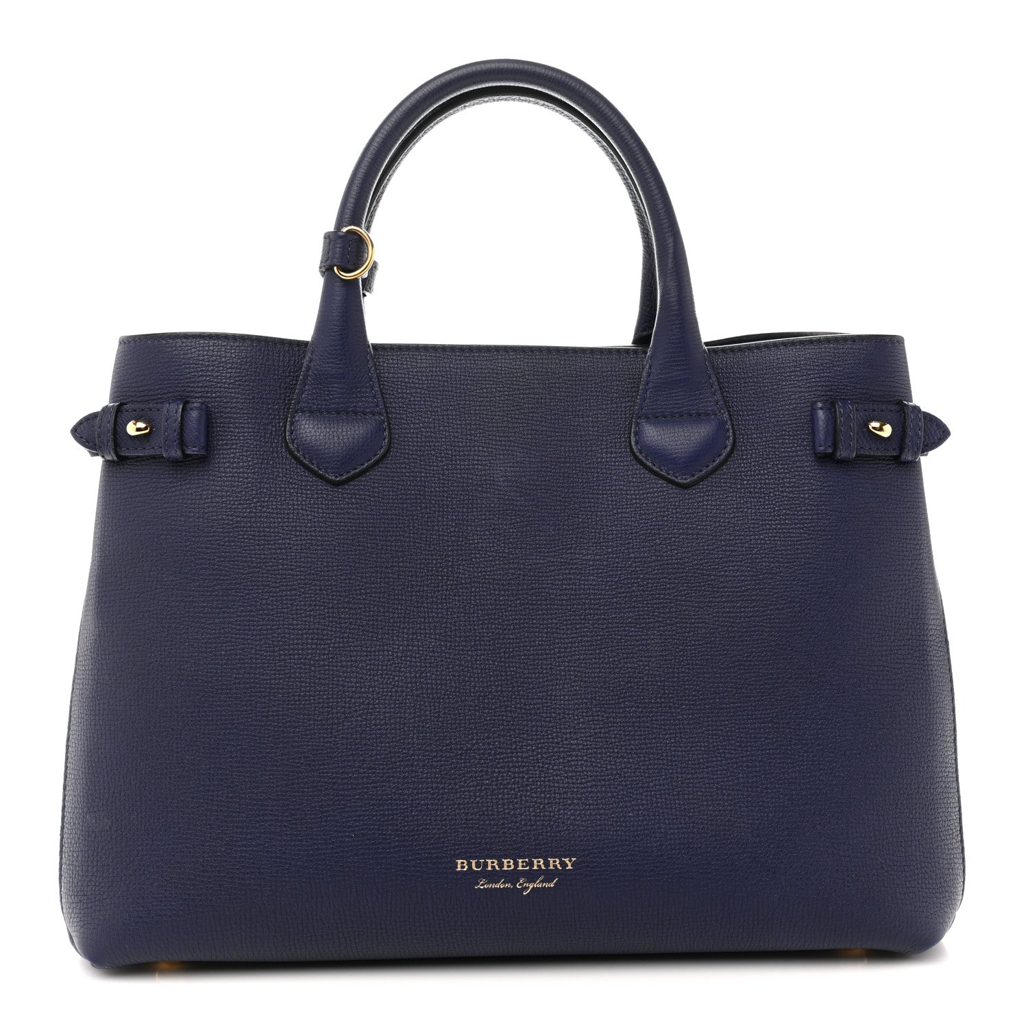 Burberry Derby Calfskin House Check Medium Banner Tote Ink Blue