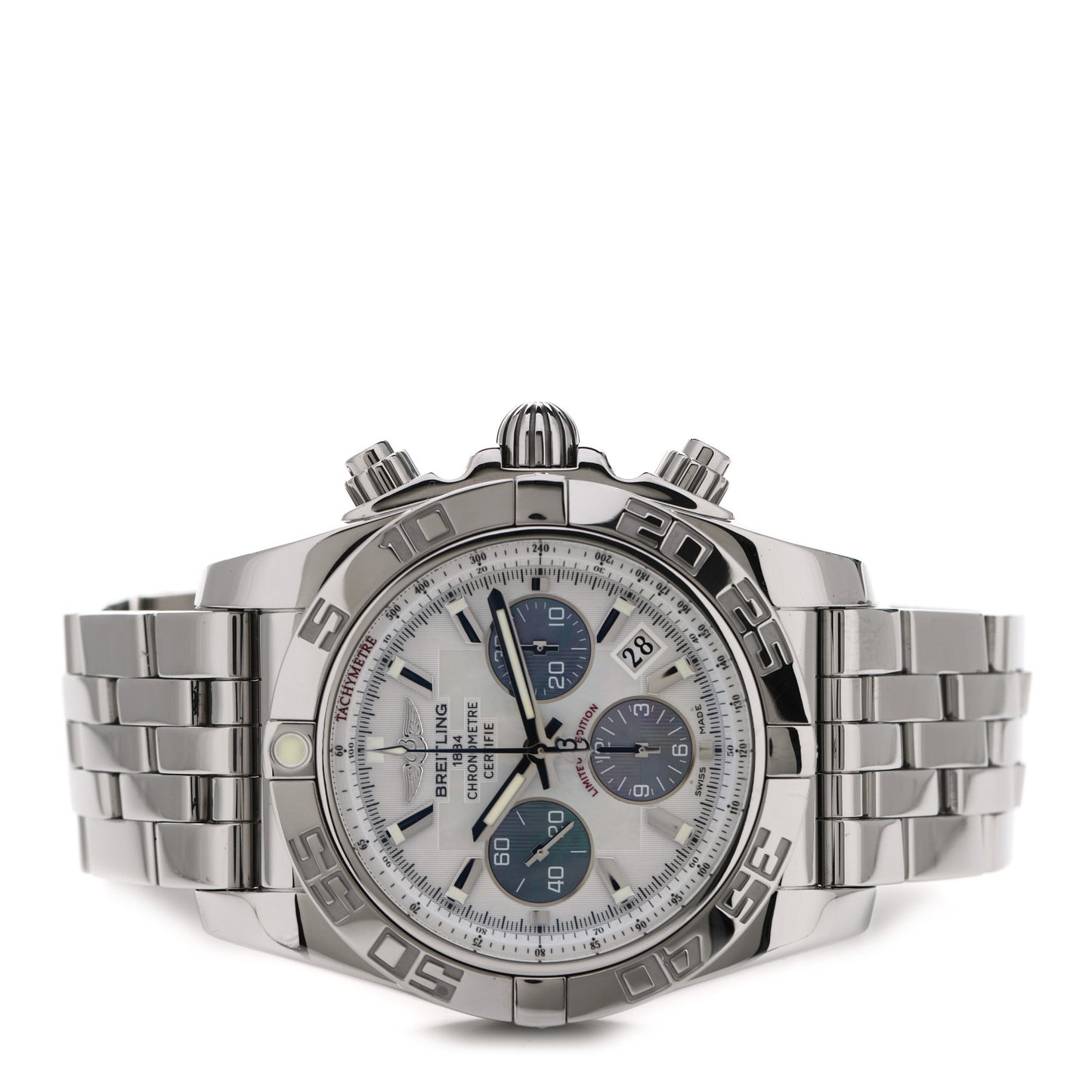 Stainless Steel Mother of Pearl 44mm Chronomat Automatic Watch AB0110