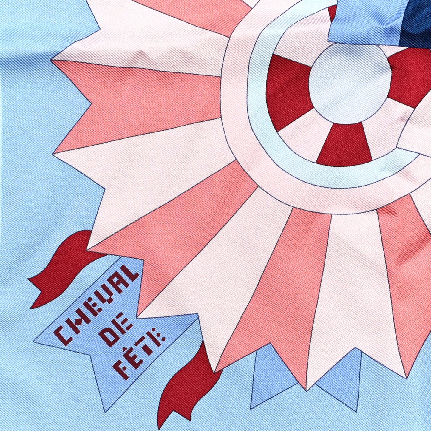 Silk Cheval de Fette Scarf 90 Bleu Ciel Vert Rose