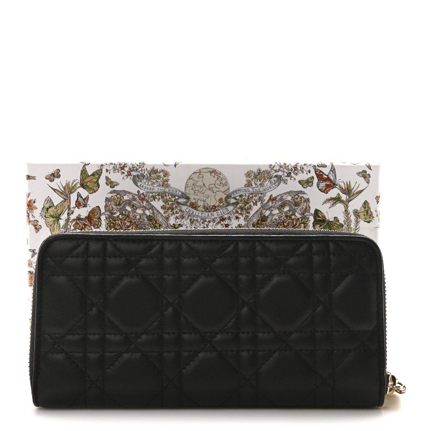 Lambskin Cannage Lady Dior Voyageur Wallet Black