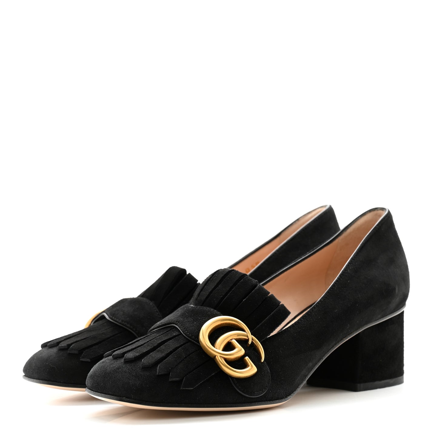 Kid Scamosciato GG Marmont Fringe 50mm Loafer Pumps 35 Black