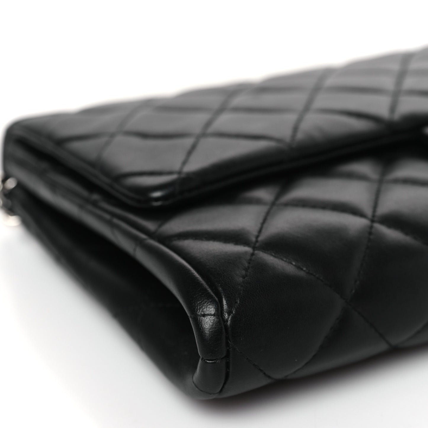 Lambskin Quilted Clutch With Chain Flap Black