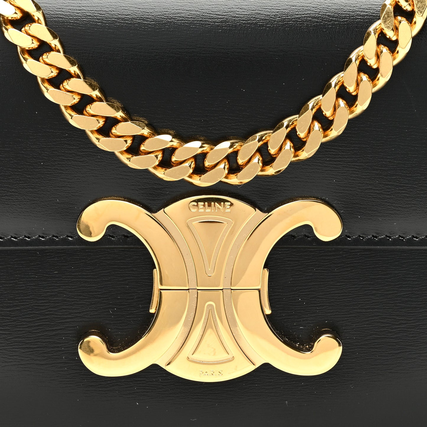 Shiny Calfskin Triomphe Chain Shoulder Bag Black
