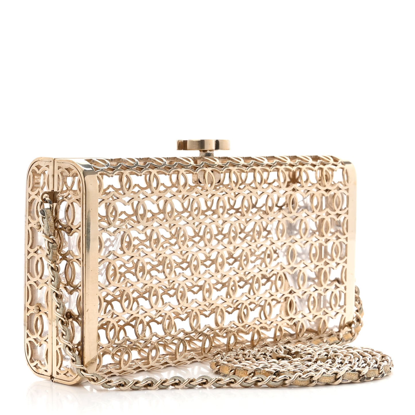 Metal CC Moucharabieh Minaudiere Crossbody Gold