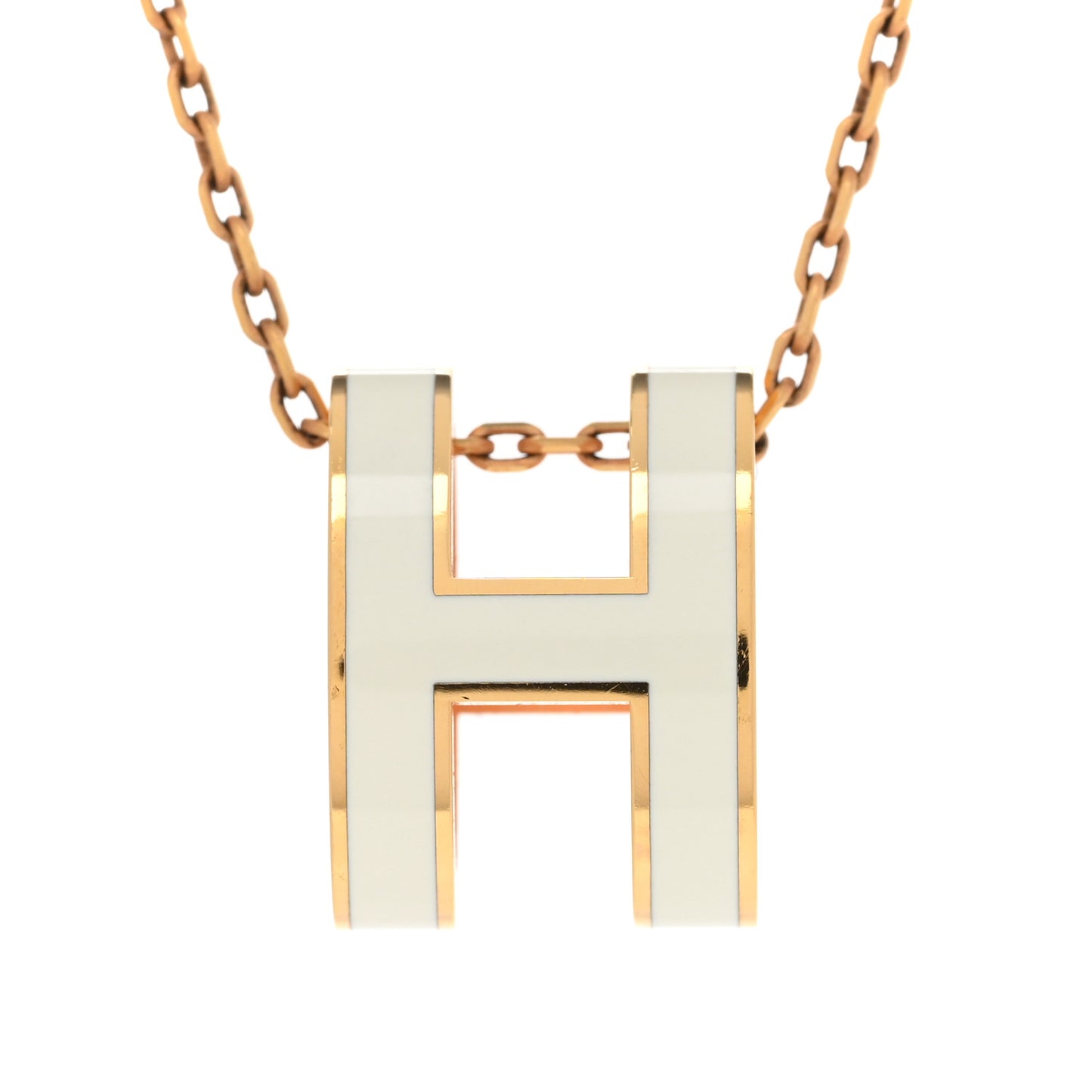 Lacquered Rose Gold Pop H Pendant Necklace White