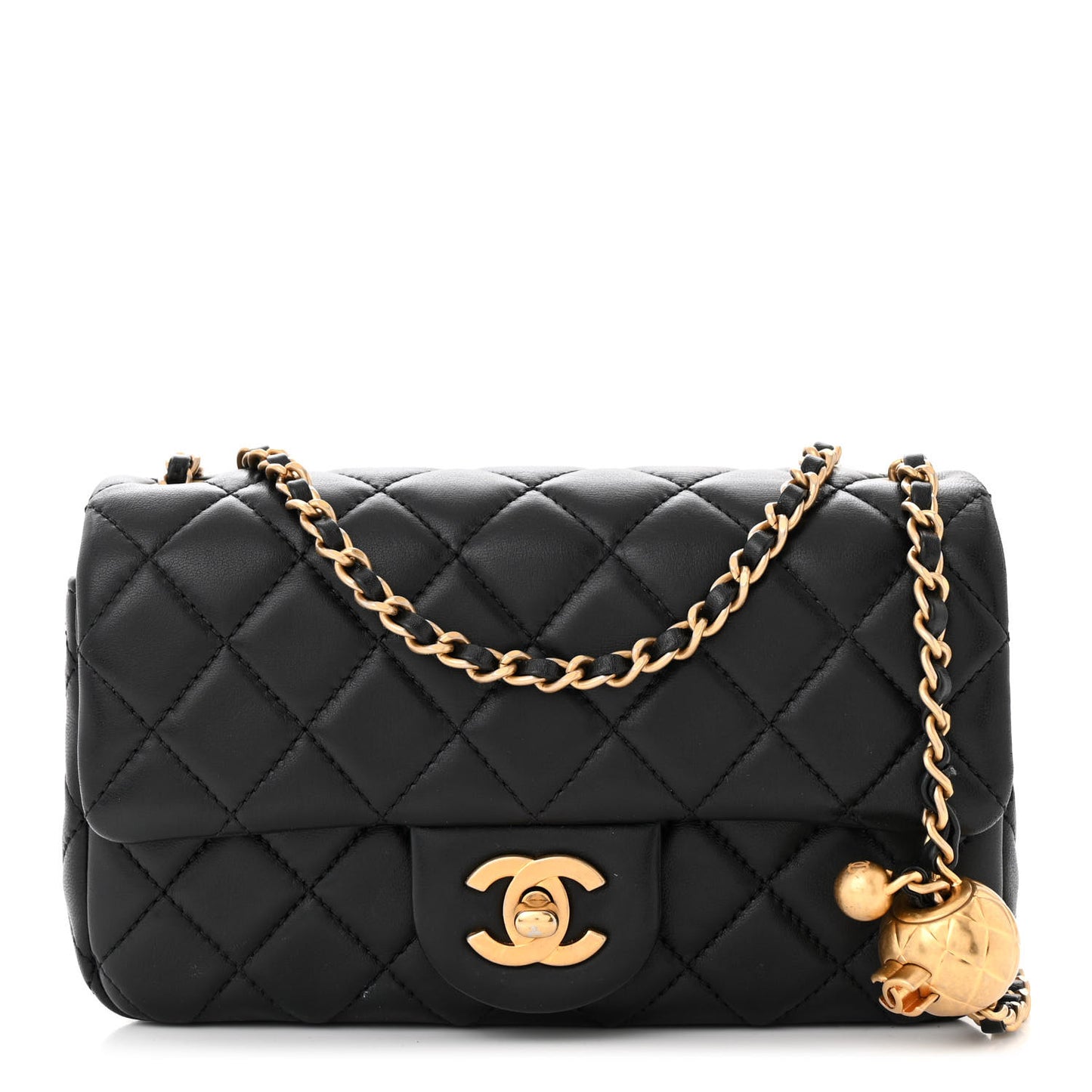 Lambskin Quilted Mini Rectangular Pearl Crush Flap Black