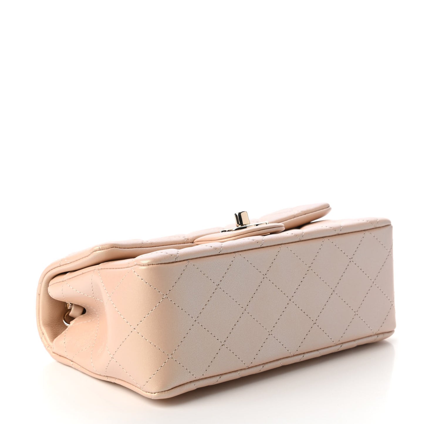 Iridescent Lambskin Quilted Mini Rectangular Flap Beige