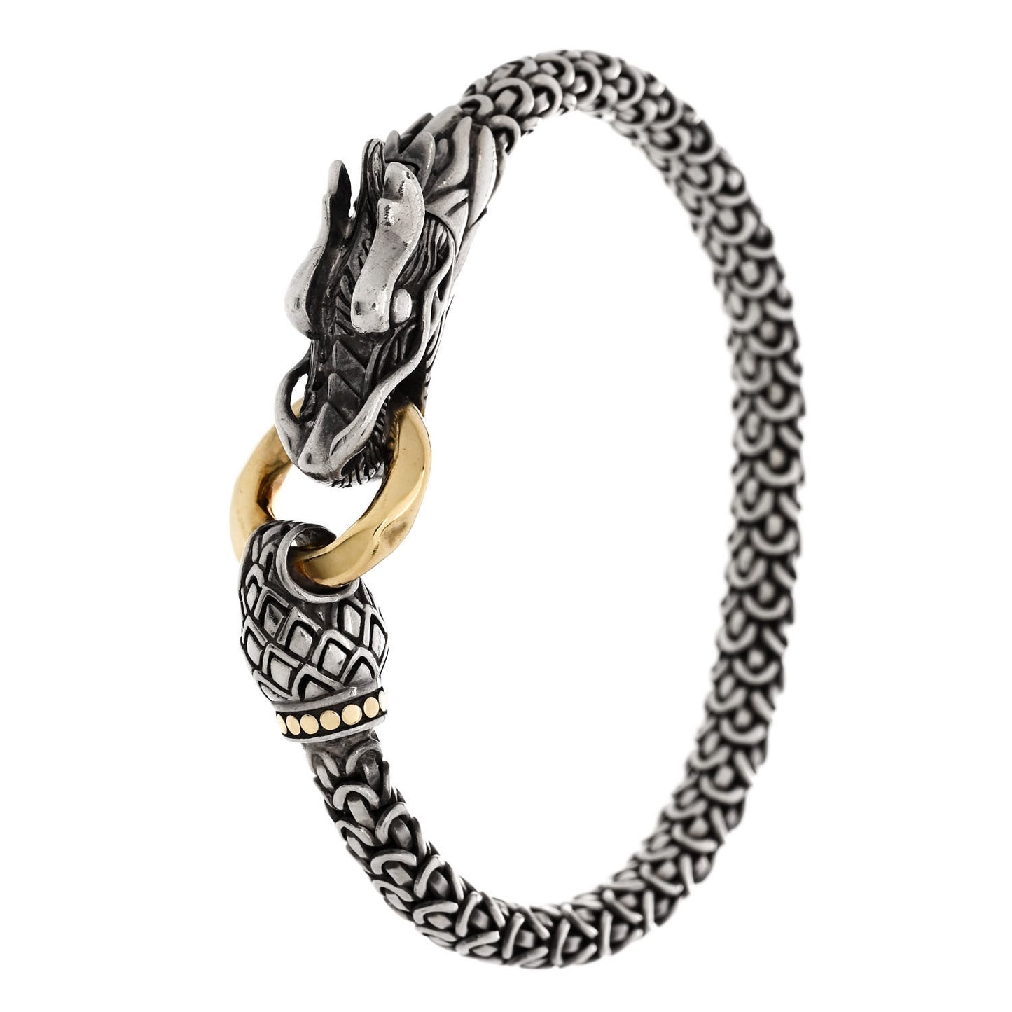 Sterling Silver 18K Yellow Gold 6mm Naga Dragon Bracelet