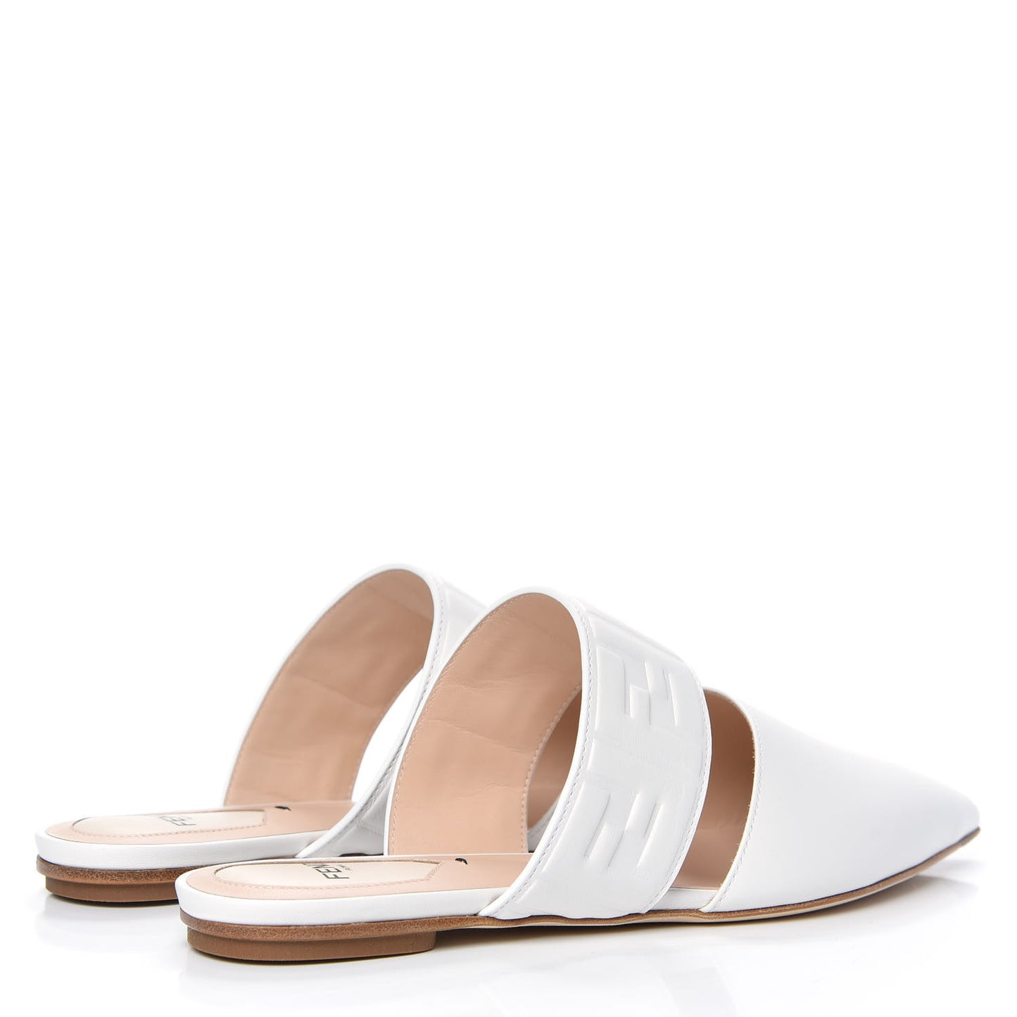 Vitello FF Embossed Buckle Flat Mules 37 Snow