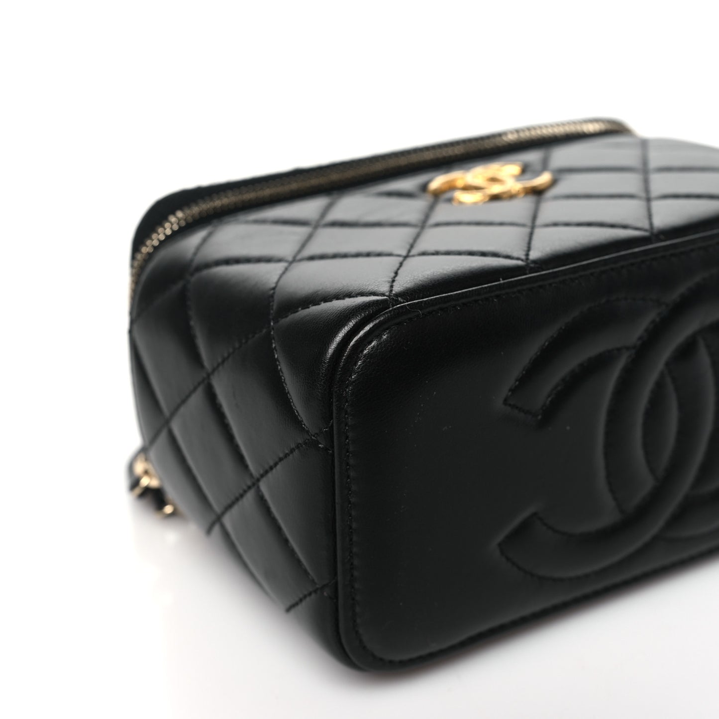 Lambskin Quilted Small Pillow Crush Vanity Case With Chain Black